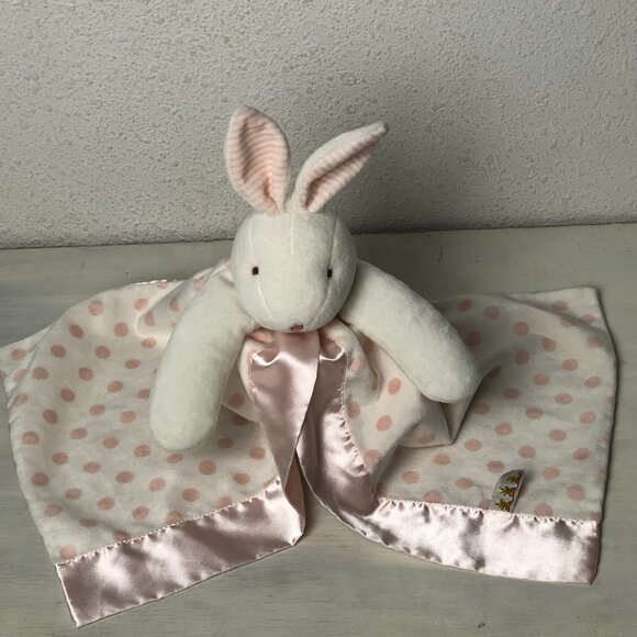 Bunnies By The Bay Carrots Bunny Blanket Security Lovey White Pink Polka Dot 16” - Picture 1 of 8
